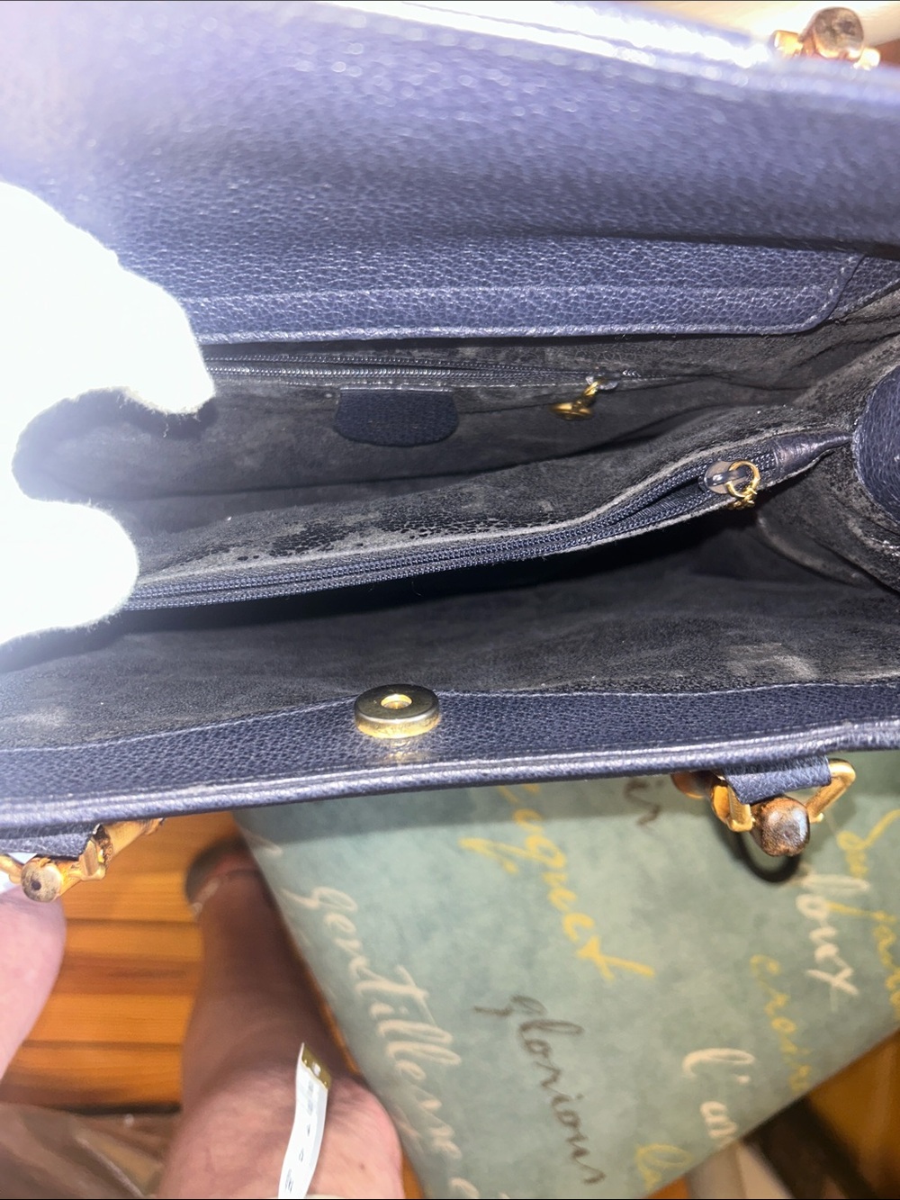 Gucci vintage Navy Suede Tote with Bamboo Handles - Picture 13 of 16